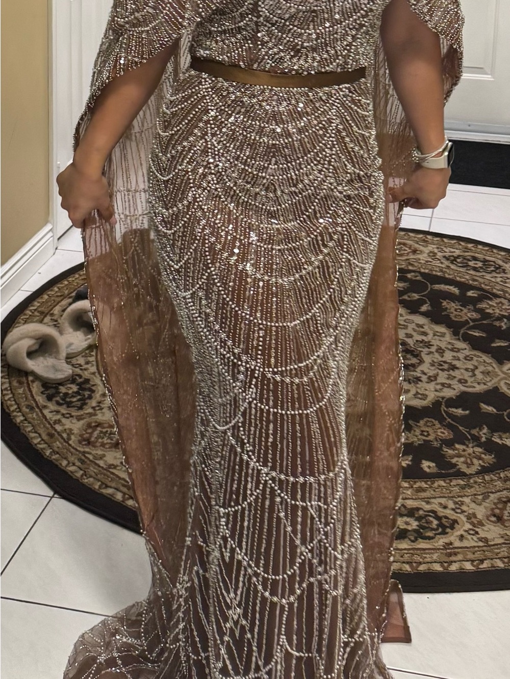 Embellished Rose Gold Beaded Evening Gown